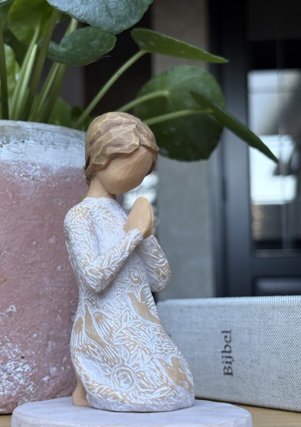 Biddende vrouw met de Bijbel als symbool voor geloof en begeleiding